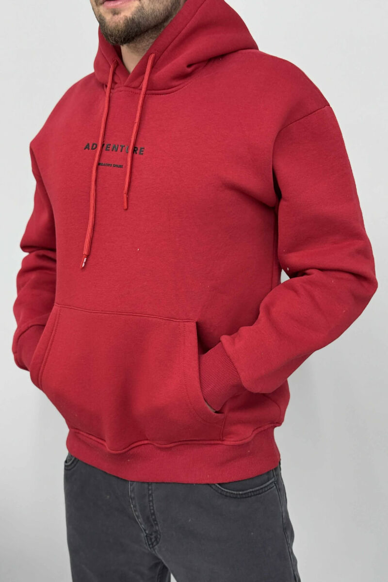 SIMPLE FRONT WRITTINGS FLUFFY MEN HOODIE RED/E KUQE - 2