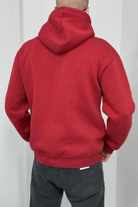 SIMPLE FRONT WRITTINGS FLUFFY MEN HOODIE RED/E KUQE - 4