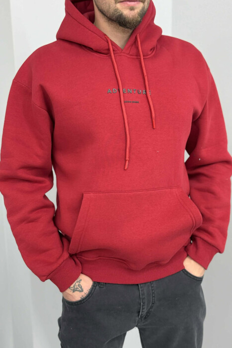 SIMPLE FRONT WRITTINGS FLUFFY MEN HOODIE RED/E KUQE - 5