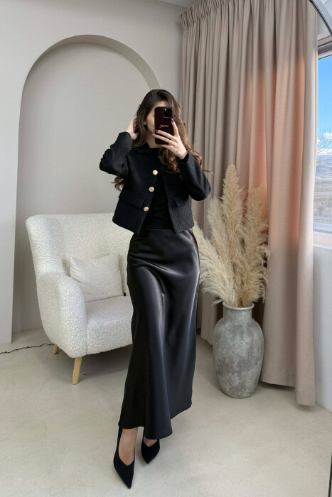 SIMPLE GOLD BUTTONS WOMEN JACKET BLACK/ E ZEZE - KLAUDIO FASHION