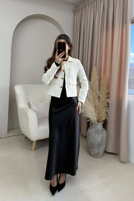 SIMPLE GOLD BUTTONS WOMEN JACKET CREAM/KREM - 2