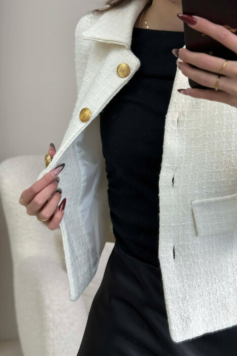 SIMPLE GOLD BUTTONS WOMEN JACKET CREAM/KREM - 5