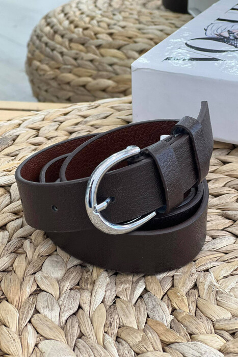 SIMPLE HALF MOON WOMEN BELT BROWN+GREY/KAFE+GRI - 2