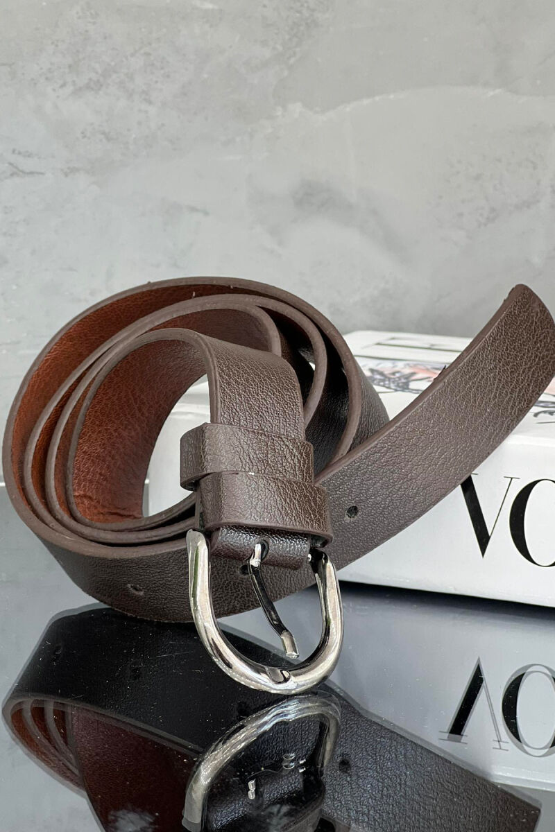 SIMPLE HALF MOON WOMEN BELT BROWN+SILVER/KAFE+ARGJEND - 1