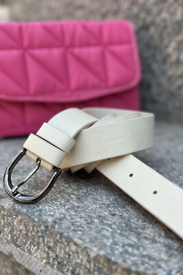 SIMPLE HALF MOON WOMEN BELT CREAM+GREY/KREM+GRI 