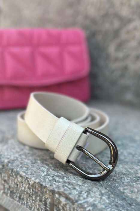 SIMPLE HALF MOON WOMEN BELT CREAM+GREY/KREM+GRI - 2