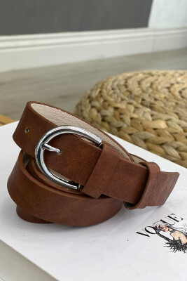 SIMPLE HALF MOON WOMEN BELT LIGHT BROWN+SILVER/KAFE ZB+ARGJEND 