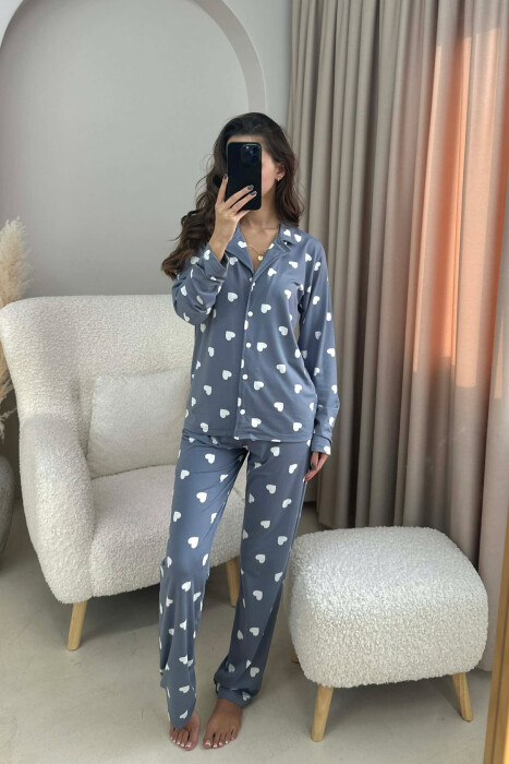 SIMPLE HEARTS DESIGN SHIRT+TROUSERS WOMEN PYJAMAS GREY/GRI - 2