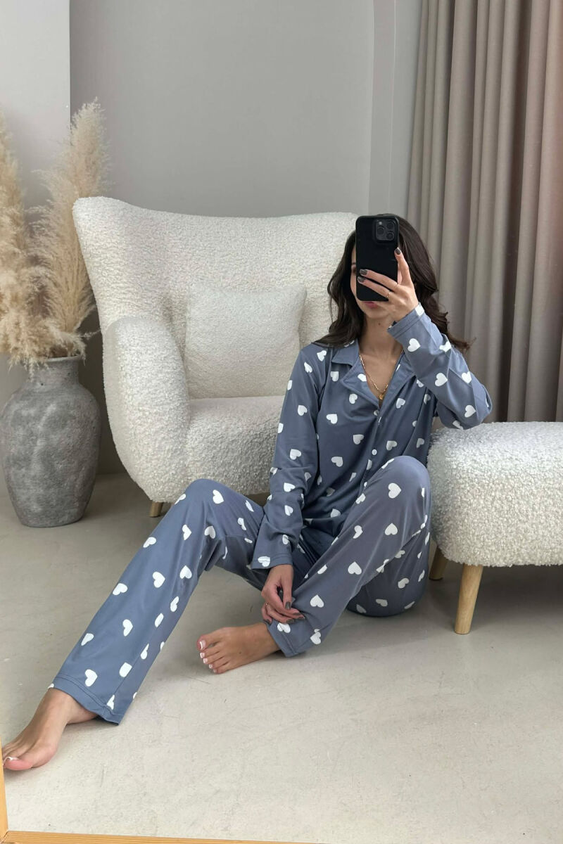 SIMPLE HEARTS DESIGN SHIRT+TROUSERS WOMEN PYJAMAS GREY/GRI - 1