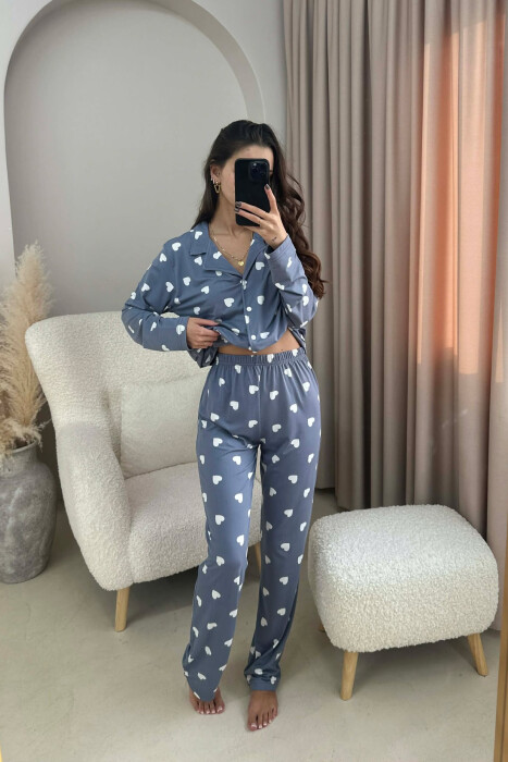 SIMPLE HEARTS DESIGN SHIRT+TROUSERS WOMEN PYJAMAS GREY/GRI - 3