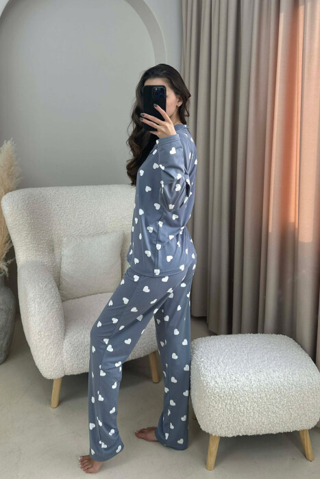 SIMPLE HEARTS DESIGN SHIRT+TROUSERS WOMEN PYJAMAS GREY/GRI - 4