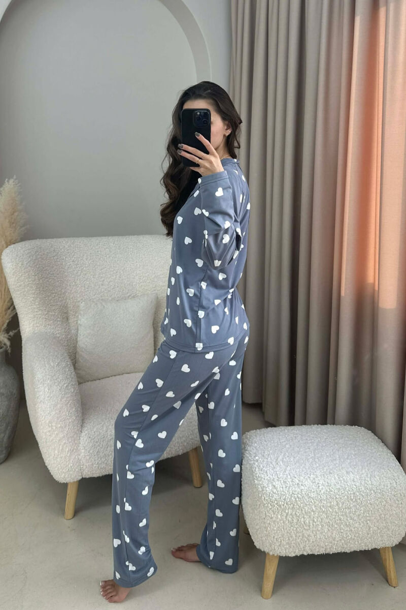 SIMPLE HEARTS DESIGN SHIRT+TROUSERS WOMEN PYJAMAS GREY/GRI - 4