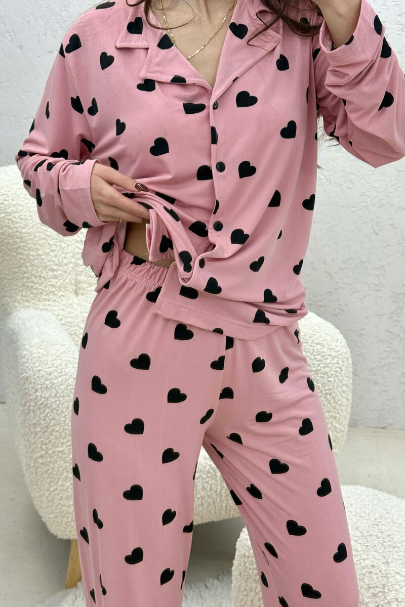 SIMPLE HEARTS DESIGN SHIRT+TROUSERS WOMEN PYJAMAS POWDER/PUDER - 3