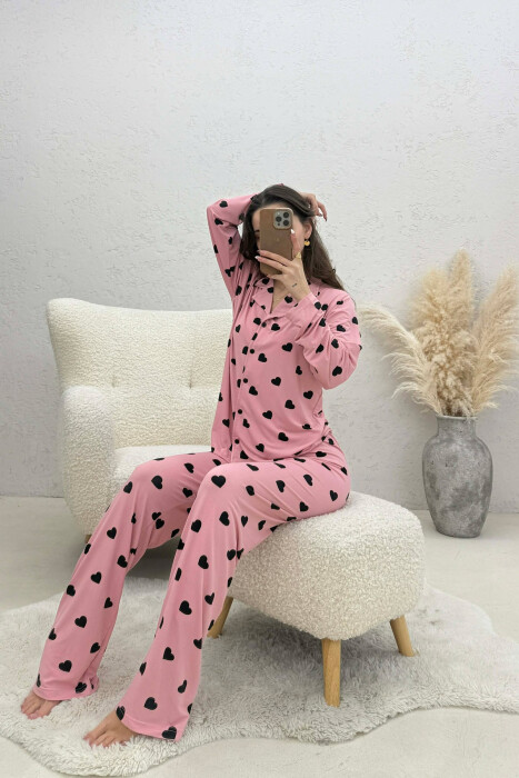 SIMPLE HEARTS DESIGN SHIRT+TROUSERS WOMEN PYJAMAS POWDER/PUDER - 4