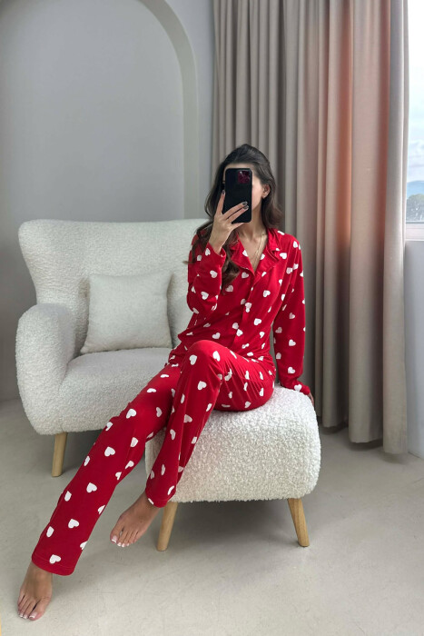 SIMPLE HEARTS DESIGN SHIRT+TROUSERS WOMEN PYJAMAS RED/E KUQE 