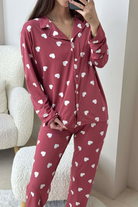 SIMPLE HEARTS DESIGN SHIRT+TROUSERS WOMEN PYJAMAS VINEGAR/UTHULL - 2