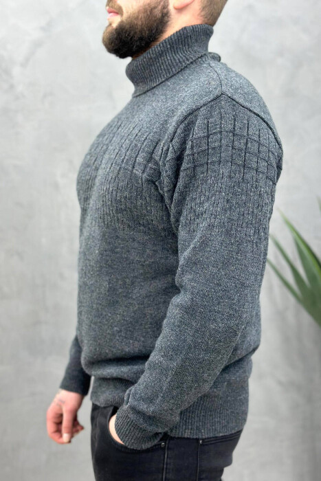 SIMPLE HIGH NECK MEN SWATER DARK GREY/GEE - 4