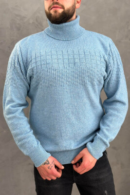 SIMPLE HIGH NECK MEN SWATER LIGHTBLUE/BZ 