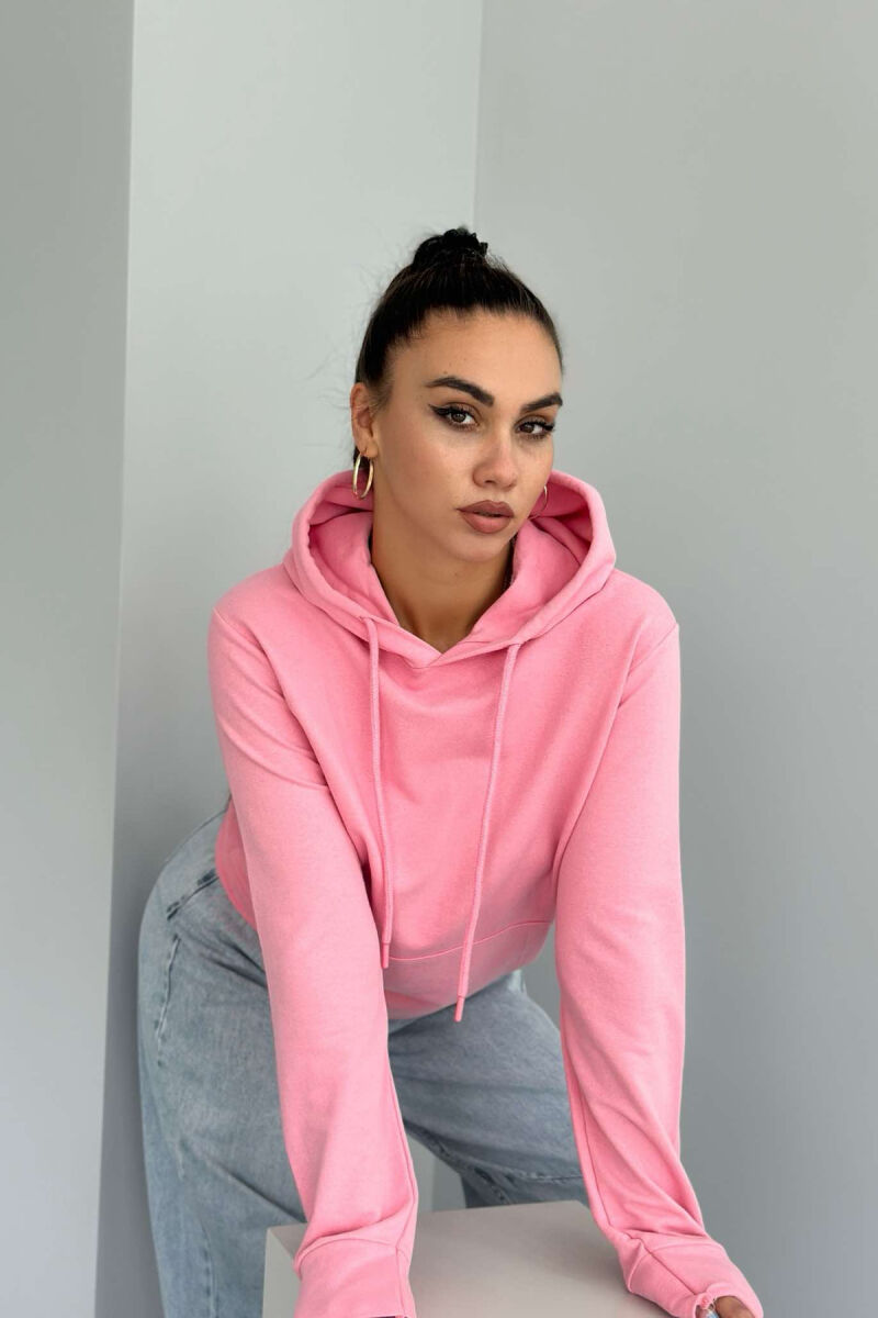 SIMPLE HOOD COTTON WOMAN HOODIE PINK/ROZE - 2