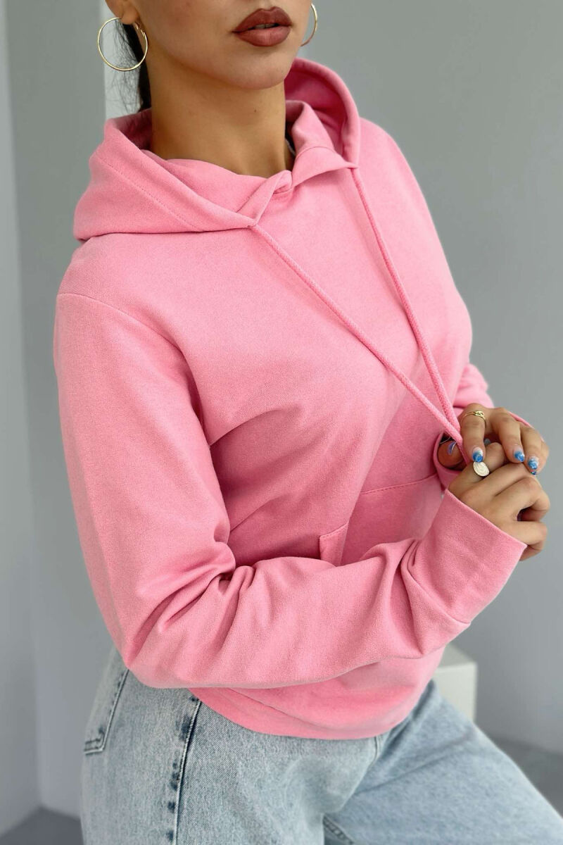 SIMPLE HOOD COTTON WOMAN HOODIE PINK/ROZE - 3