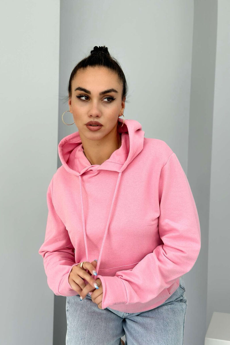 SIMPLE HOOD COTTON WOMAN HOODIE PINK/ROZE - 5