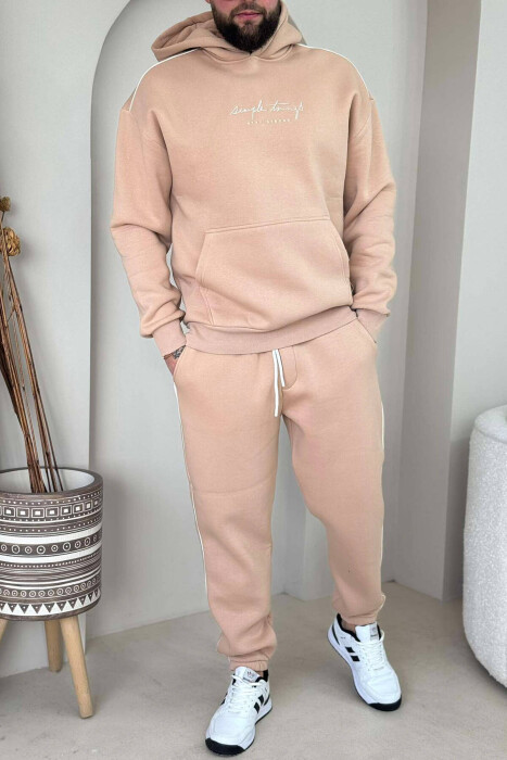 SIMPLE HOODED MEN FLUFFY SET BEIGE/BEZHE 