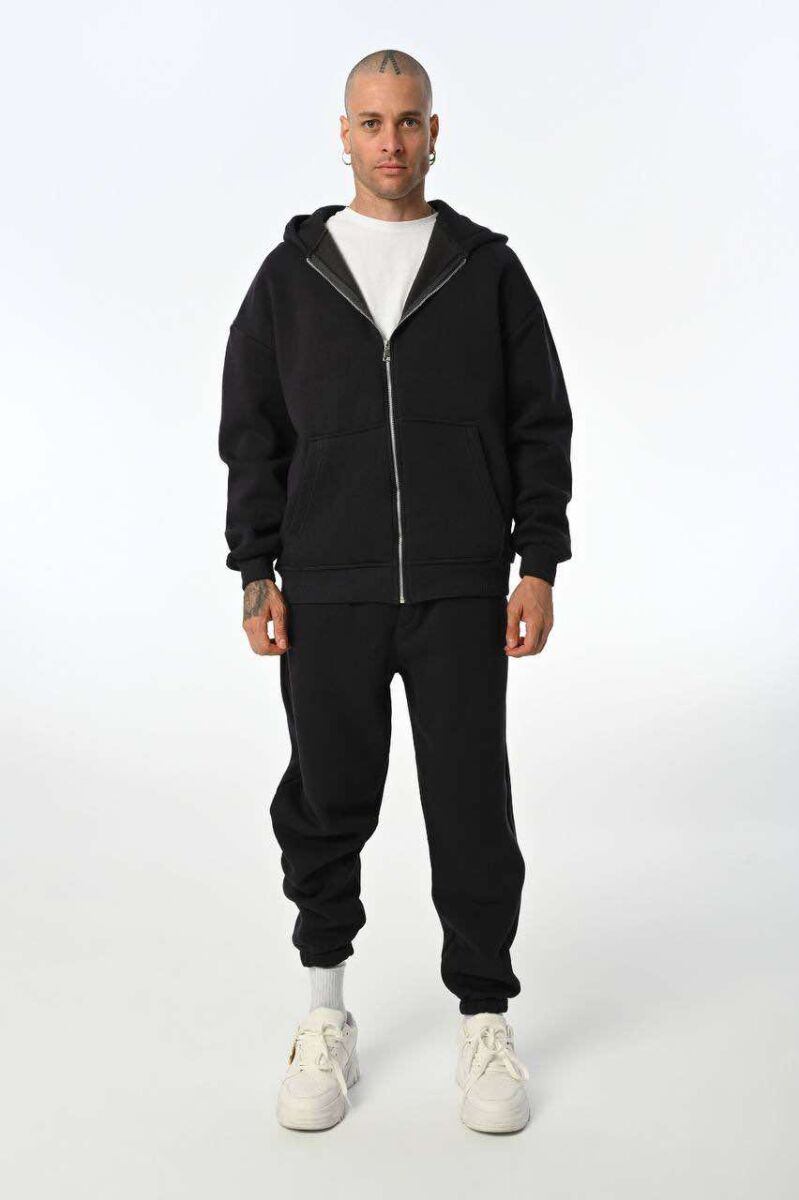 SIMPLE HOODED MEN FLUFFY SET BLACK/ E ZEZE - 1