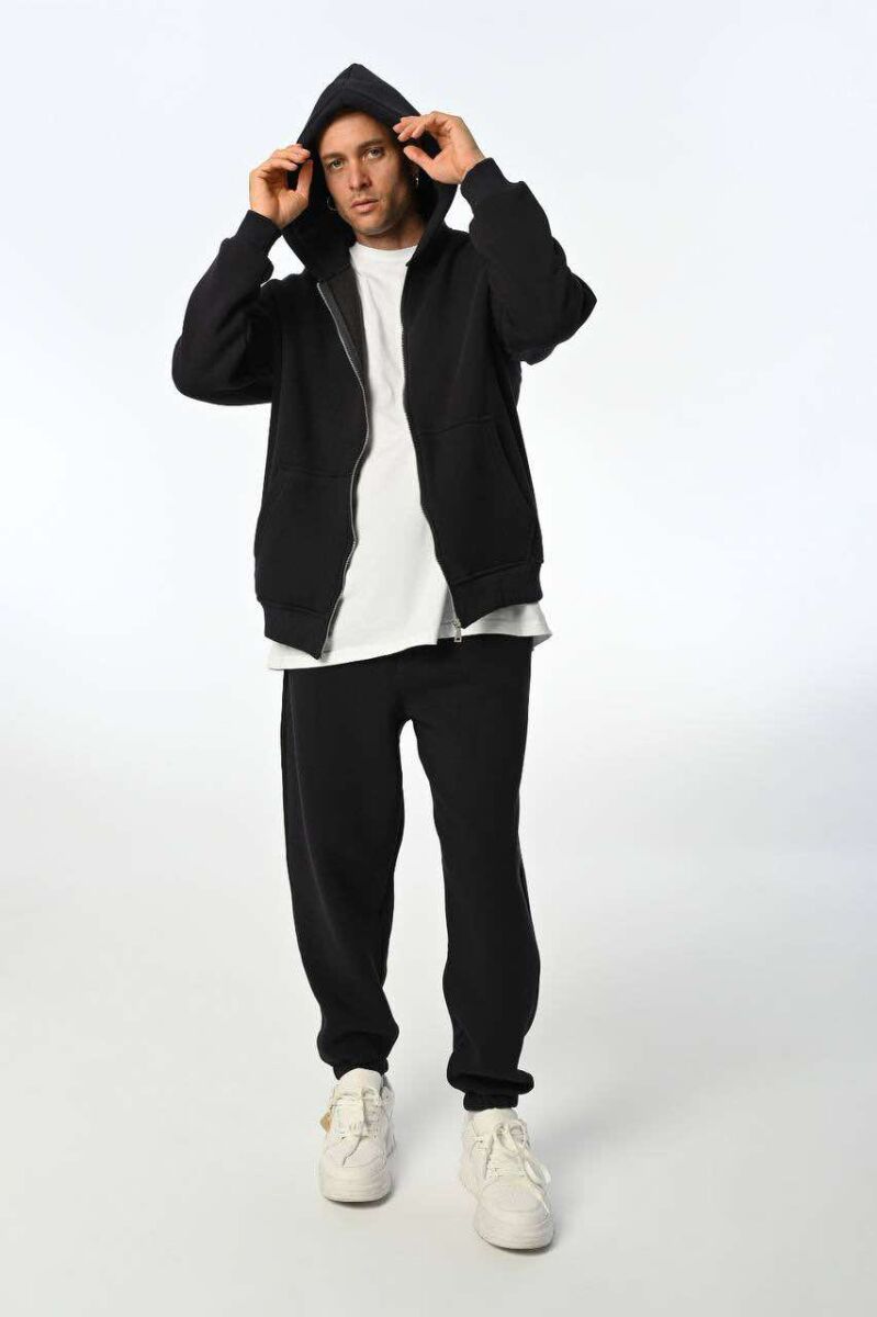 SIMPLE HOODED MEN FLUFFY SET BLACK/ E ZEZE - 3