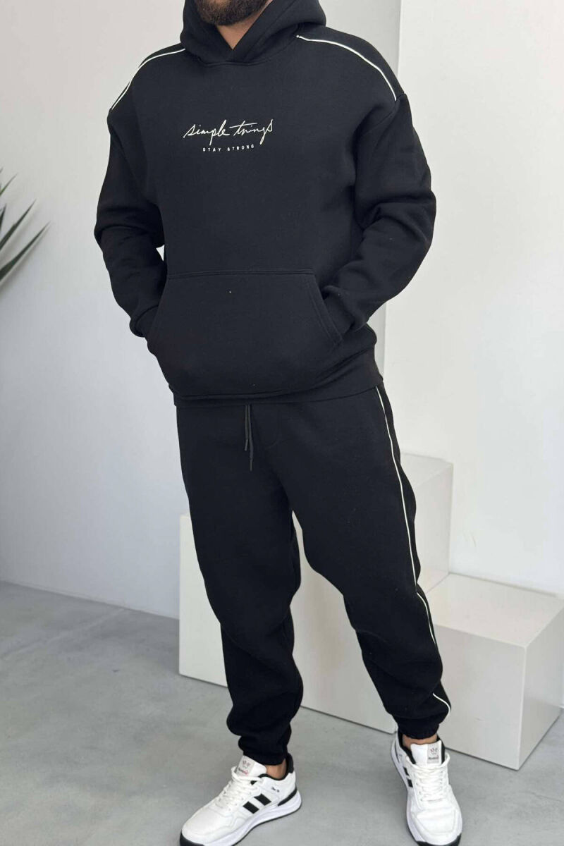 SIMPLE HOODED MEN FLUFFY SET BLACK/ E ZEZE - 1