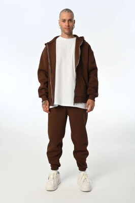 SIMPLE HOODED MEN FLUFFY SET BROWN/KAFE 