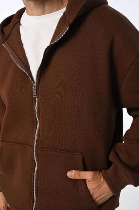 SIMPLE HOODED MEN FLUFFY SET BROWN/KAFE - 3