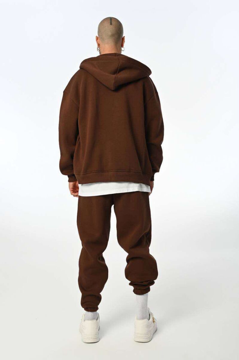 SIMPLE HOODED MEN FLUFFY SET BROWN/KAFE - 2