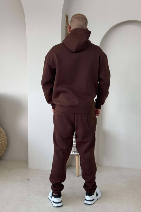 SIMPLE HOODED MEN FLUFFY SET BROWN/KAFE - 4