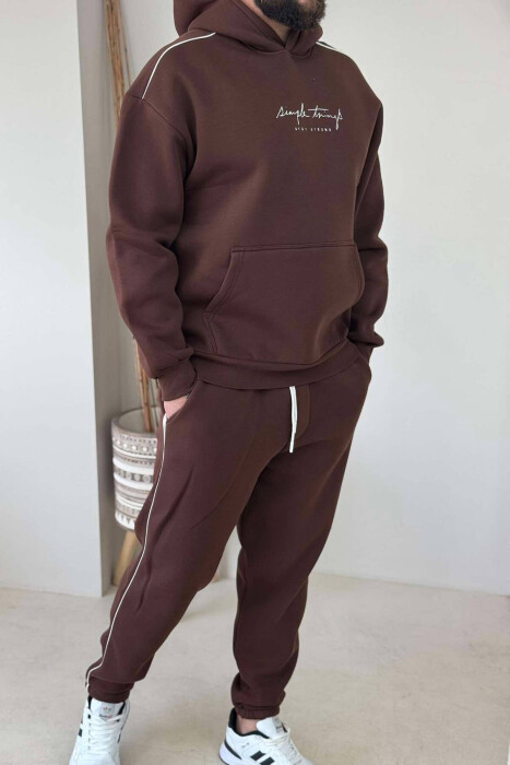 SIMPLE HOODED MEN FLUFFY SET BROWN/KAFE - 5