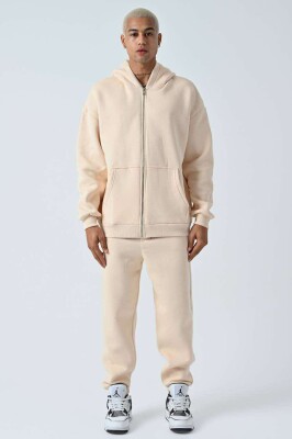 SIMPLE HOODED MEN FLUFFY SET CREAM/KREM 