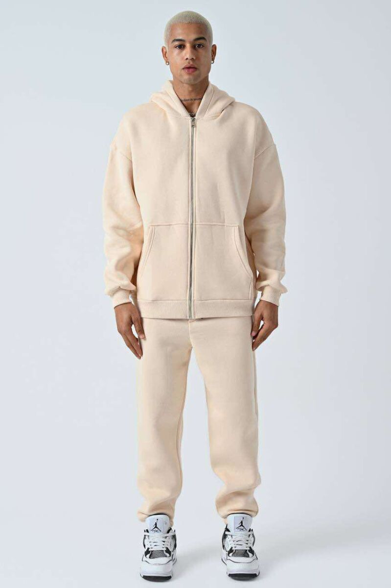 SIMPLE HOODED MEN FLUFFY SET CREAM/KREM - 1