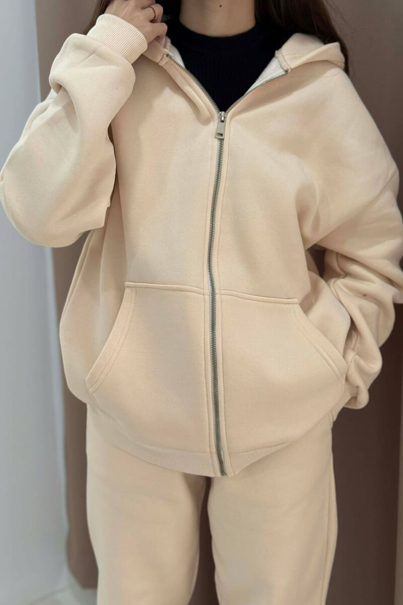 SIMPLE HOODED WOMEN FLUFFY SET CREAM/KREM - 4