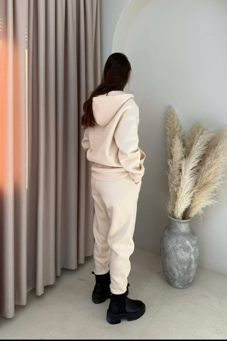 SIMPLE HOODED WOMEN FLUFFY SET CREAM/KREM - 6