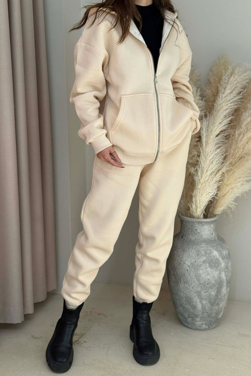SIMPLE HOODED WOMEN FLUFFY SET CREAM/KREM - 7