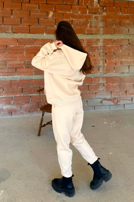 SIMPLE HOODED WOMEN FLUFFY SET CREAM/KREM - 11