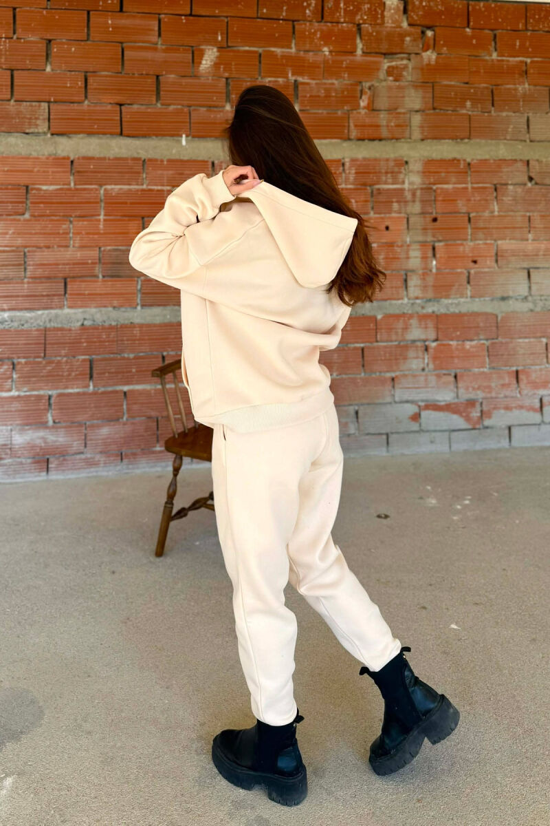 SIMPLE HOODED WOMEN FLUFFY SET CREAM/KREM - 11