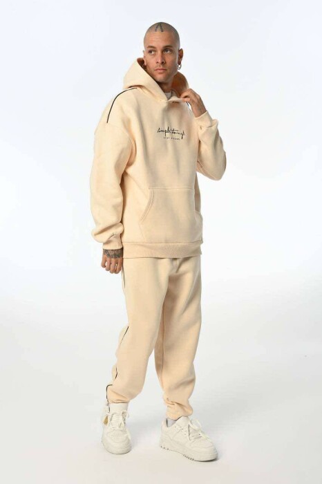 SIMPLE HOODED MEN FLUFFY SET CREAM/KREM - 3