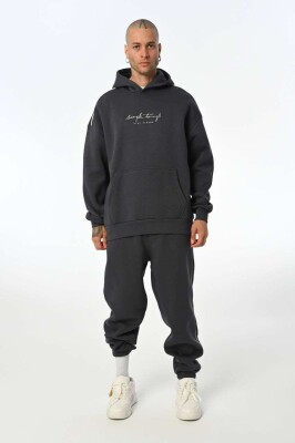 SIMPLE HOODED MEN FLUFFY SET DARK GREY/GEE 