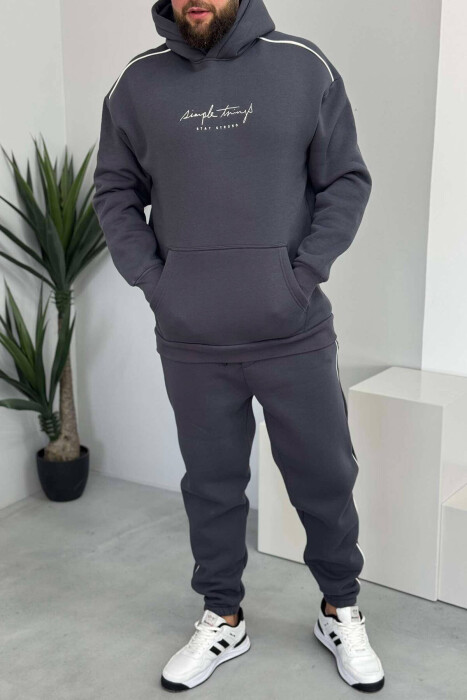 SIMPLE HOODED MEN FLUFFY SET DARK GREY/GEE 