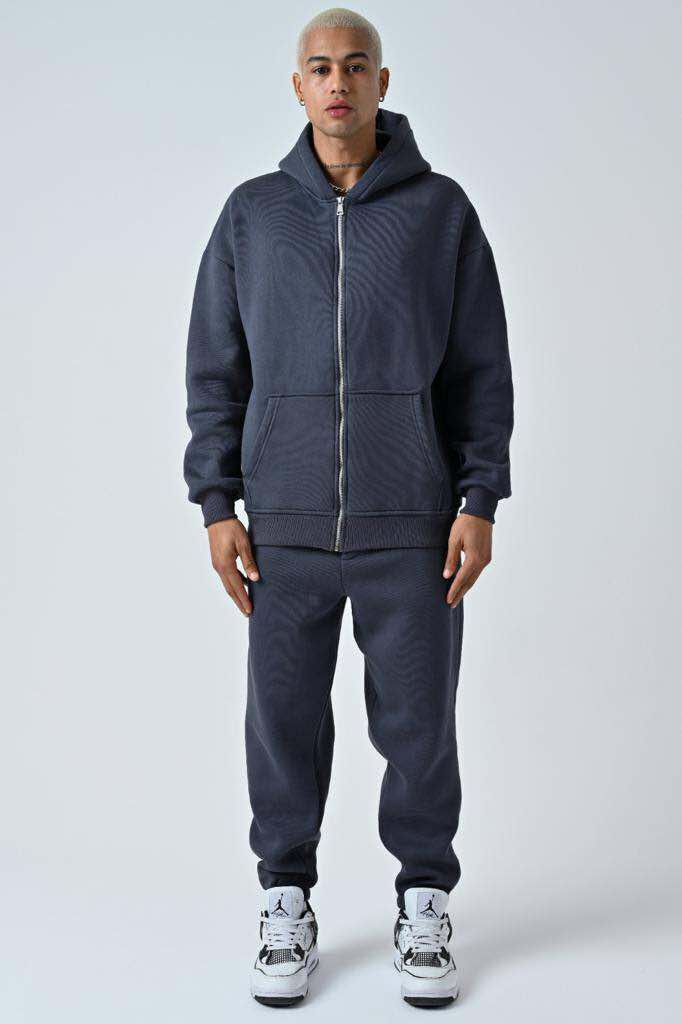 SIMPLE HOODED MEN FLUFFY SET DARK GREY/GEE - 1