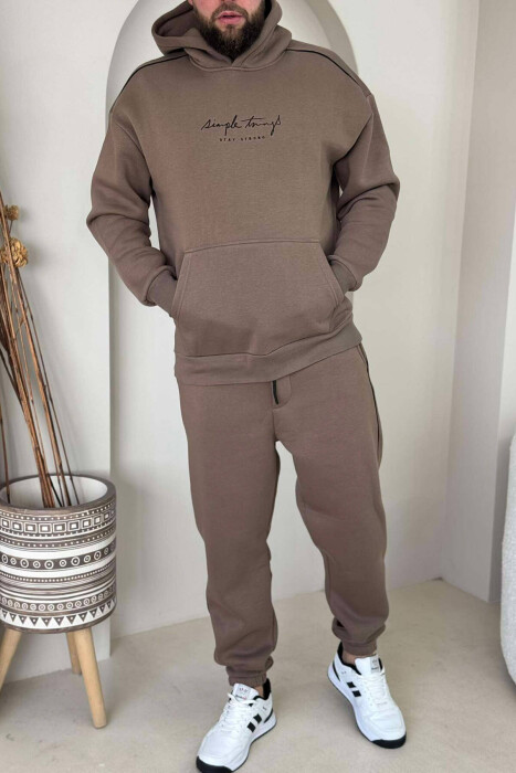 SIMPLE HOODED MEN FLUFFY SET LIGHT BROWN/KAZB 