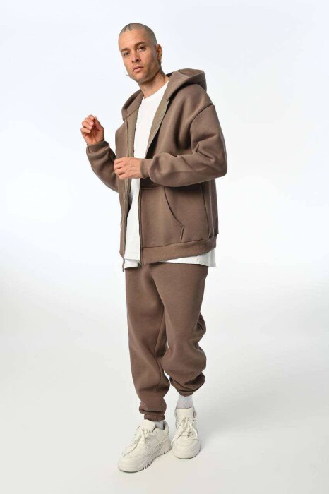 SIMPLE HOODED MEN FLUFFY SET LIGHT BROWN/KAZB - 2