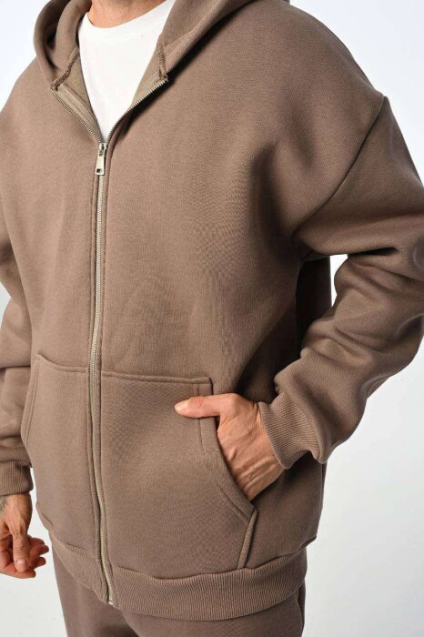 SIMPLE HOODED MEN FLUFFY SET LIGHT BROWN/KAZB - 3