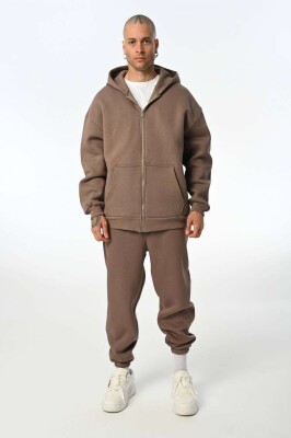 SIMPLE HOODED MEN FLUFFY SET LIGHT BROWN/KAZB 