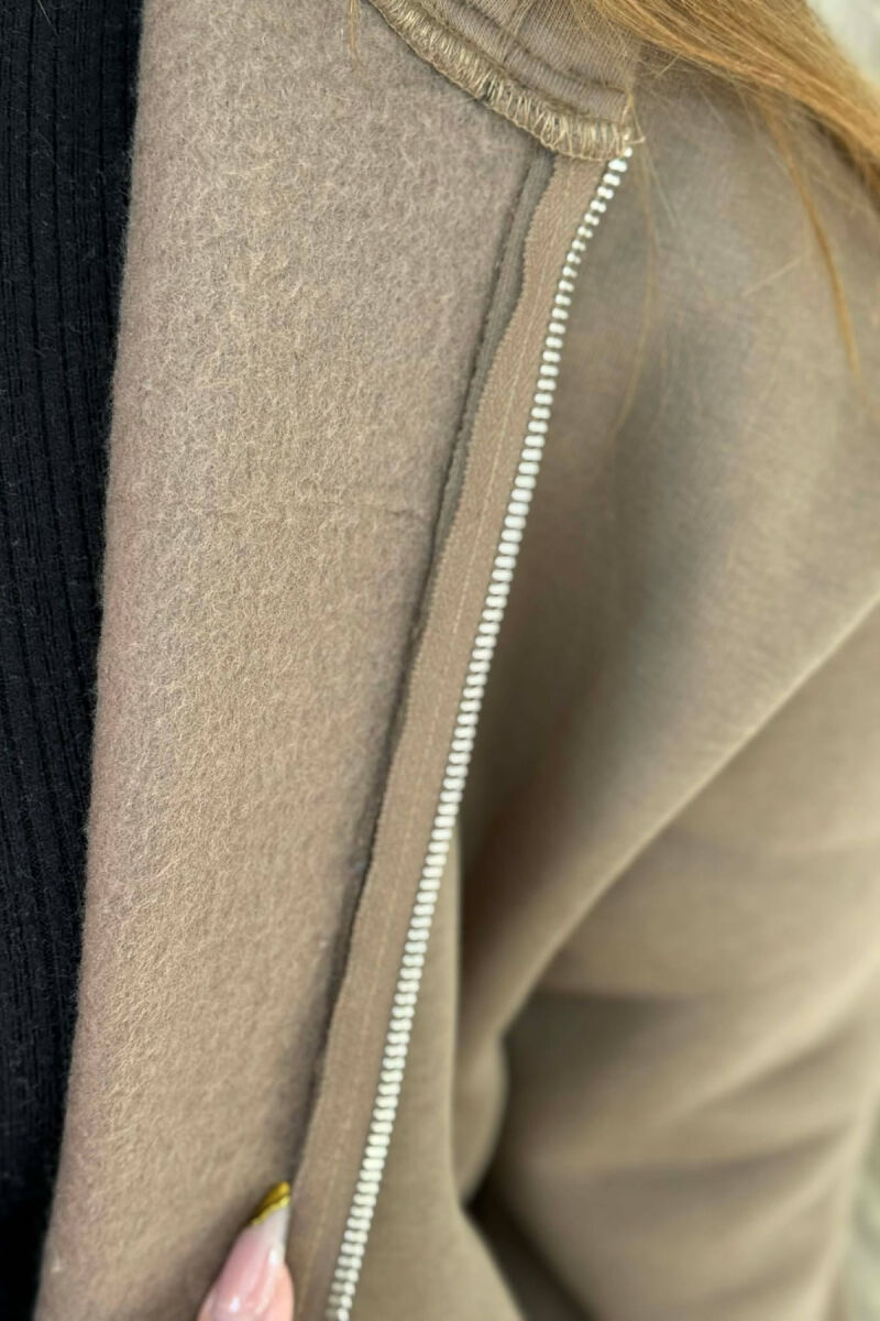 SIMPLE HOODED WOMEN FLUFFY SET LIGHT BROWN/KAZB - 3